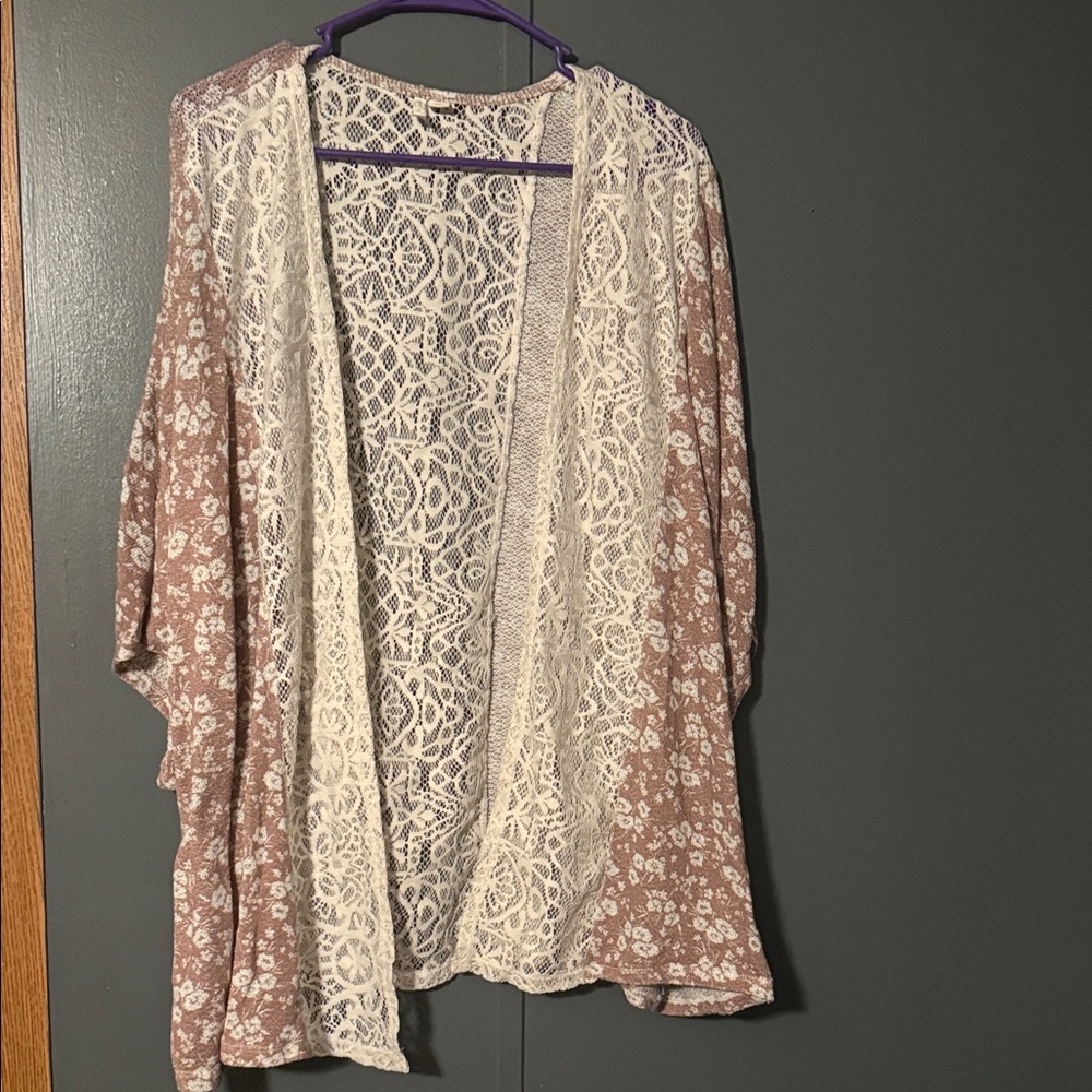 Cato Mauve and Cream Floral Lace Cardigan